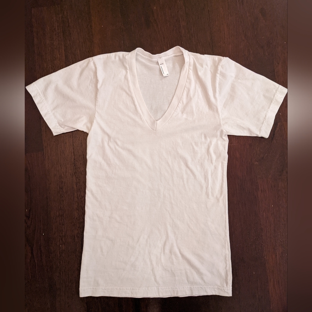 American Apparel White Deep V Neck XXS